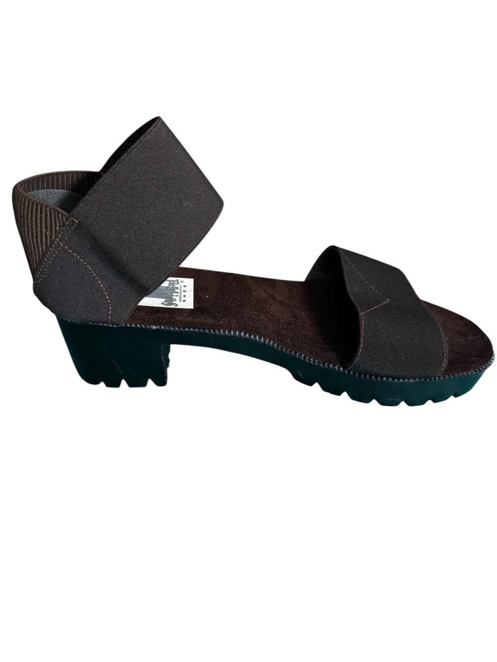 San Miguel  Size 10 Lug Sole Stretchy Elastic Two Strap Sandals Dark Brown